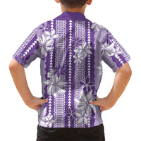 Hawaii Kakau Tribal Kid Hawaiian Shirt With Purple Tiare LT05 - Polynesian Pride