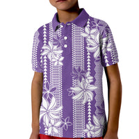 Hawaii Kakau Tribal Kid Polo Shirt With Purple Tiare