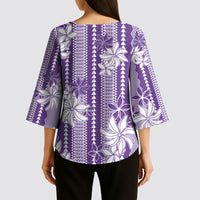 Hawaii Kakau Tribal Kimono Sleeve Blouse With Purple Tiare LT05 - Polynesian Pride