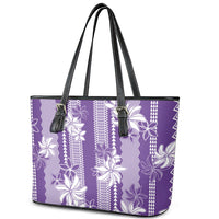 Hawaii Kakau Tribal Leather Tote Bag With Purple Tiare