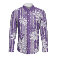 Hawaii Kakau Tribal Long Sleeve Button Shirt With Purple Tiare LT05 Unisex Purple - Polynesian Pride