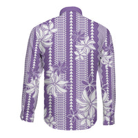 Hawaii Kakau Tribal Long Sleeve Button Shirt With Purple Tiare LT05 - Polynesian Pride