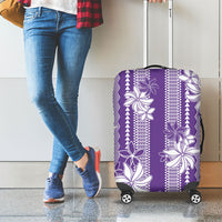 Hawaii Kakau Tribal Luggage Cover With Purple Tiare LT05 - Polynesian Pride