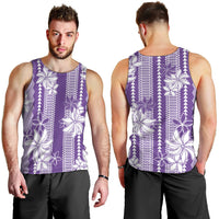 Hawaii Kakau Tribal Men Tank Top With Purple Tiare LT05 - Polynesian Pride
