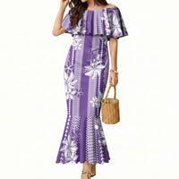 Hawaii Kakau Tribal Mermaid Dress With Purple Tiare LT05 Women Purple - Polynesian Pride