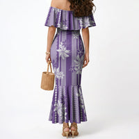 Hawaii Kakau Tribal Mermaid Dress With Purple Tiare LT05 - Polynesian Pride