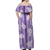 Hawaii Kakau Tribal Off Shoulder Maxi Dress With Purple Tiare LT05 - Polynesian Pride