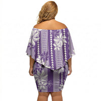 Hawaii Kakau Tribal Off Shoulder Short Dress With Purple Tiare LT05 - Polynesian Pride
