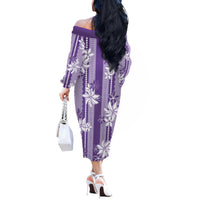 Hawaii Kakau Tribal Off The Shoulder Long Sleeve Dress With Purple Tiare LT05 - Polynesian Pride
