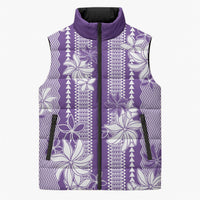 Hawaii Kakau Tribal Sleeveless Puffer Jacket With Purple Tiare