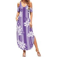 Hawaii Kakau Tribal Summer Maxi Dress With Purple Tiare LT05 Women Purple - Polynesian Pride