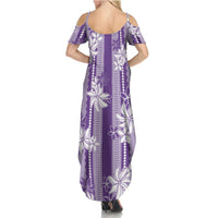 Hawaii Kakau Tribal Summer Maxi Dress With Purple Tiare LT05 - Polynesian Pride