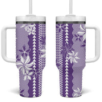 Hawaii Kakau Tribal Tumbler With Handle With Purple Tiare LT05 One Size: 40 oz Purple - Polynesian Pride