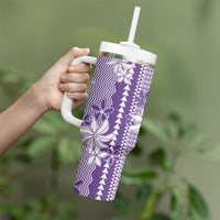 Hawaii Kakau Tribal Tumbler With Handle With Purple Tiare LT05 - Polynesian Pride