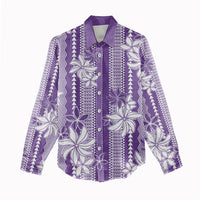 Hawaii Kakau Tribal Women Casual Shirt With Purple Tiare
