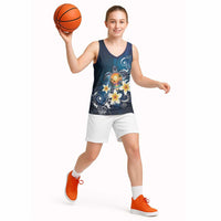 Hawaii Honu Basketball Jersey Polynesian Curves Plumeria - Polynesian Pride