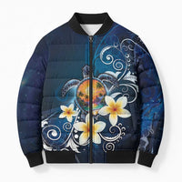 Hawaii Honu Bomber Puffer Jacket Polynesian Curves Plumeria - Polynesian Pride