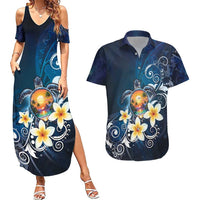 Hawaii Honu Couples Matching Summer Maxi Dress and Hawaiian Shirt Polynesian Curves Plumeria - Polynesian Pride