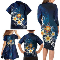 Hawaii Honu Family Matching Long Sleeve Bodycon Dress and Hawaiian Shirt Polynesian Curves Plumeria - Polynesian Pride