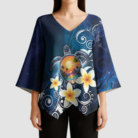 Hawaii Honu Kimono Sleeve Blouse Polynesian Curves Plumeria - Polynesian Pride