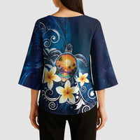 Hawaii Honu Kimono Sleeve Blouse Polynesian Curves Plumeria - Polynesian Pride