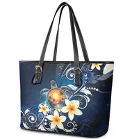 Hawaii Honu Leather Tote Bag Polynesian Curves Plumeria - Polynesian Pride