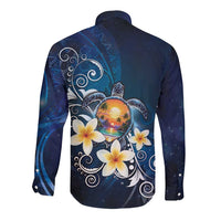 Hawaii Honu Long Sleeve Button Shirt Polynesian Curves Plumeria - Polynesian Pride