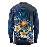 Hawaii Honu Long Sleeve Shirt Polynesian Curves Plumeria - Polynesian Pride