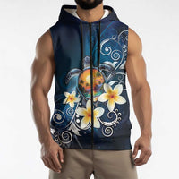 Hawaii Honu Sleeveless Zip Hoodie Polynesian Curves Plumeria - Polynesian Pride