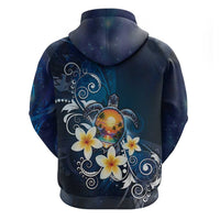 Hawaii Honu Zip Hoodie Polynesian Curves Plumeria - Polynesian Pride