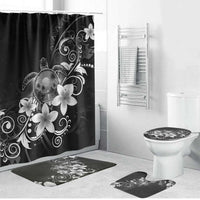 Hawaii Honu Bathroom Set Polynesian Curves Plumeria Grayscale LT05 Bathroom Set (4 pcs) Black - Polynesian Pride