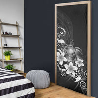 Hawaii Honu Door Cover Polynesian Curves Plumeria Grayscale - Polynesian Pride