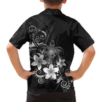 Hawaii Honu Family Matching Off Shoulder Maxi Dress and Hawaiian Shirt Polynesian Curves Plumeria Grayscale - Polynesian Pride