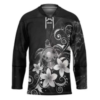 Hawaii Honu Hockey Jersey Polynesian Curves Plumeria Grayscale LT05 Unisex Black - Polynesian Pride