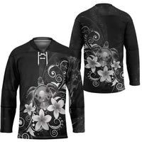 Hawaii Honu Hockey Jersey Polynesian Curves Plumeria Grayscale - Polynesian Pride