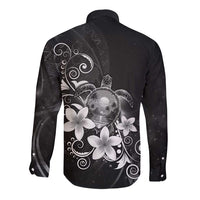Hawaii Honu Long Sleeve Button Shirt Polynesian Curves Plumeria Grayscale - Polynesian Pride