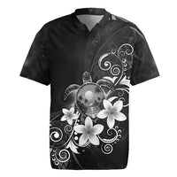 Hawaii Honu Rugby Jersey Polynesian Curves Plumeria Grayscale LT05 Black - Polynesian Pride