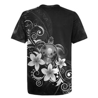 Hawaii Honu Rugby Jersey Polynesian Curves Plumeria Grayscale LT05 - Polynesian Pride