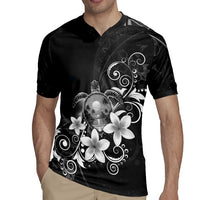 Hawaii Honu Rugby Jersey Polynesian Curves Plumeria Grayscale LT05 - Polynesian Pride