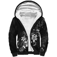 Hawaii Honu Sherpa Hoodie Polynesian Curves Plumeria Grayscale - Polynesian Pride