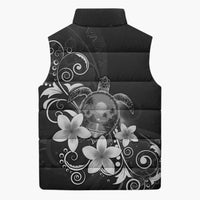 Hawaii Honu Sleeveless Puffer Jacket Polynesian Curves Plumeria Grayscale - Polynesian Pride