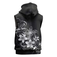 Hawaii Honu Sleeveless Zip Hoodie Polynesian Curves Plumeria Grayscale - Polynesian Pride