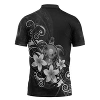 Hawaii Honu Zipper Polo Shirt Polynesian Curves Plumeria Grayscale LT05 - Polynesian Pride