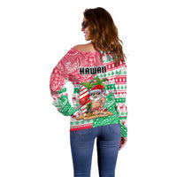 Hawaii Christmas Off Shoulder Sweater Santa Claus Surf Mele Kalikimaka LT05 - Polynesian Pride