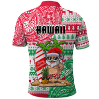 Hawaii Christmas Polo Shirt Santa Claus Surf Mele Kalikimaka LT05 - Polynesian Pride