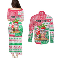 Personalized Hawaii Christmas Couples Matching Puletasi Dress and Long Sleeve Button Shirts Santa Claus Surf Mele Kalikimaka LT05 - Polynesian Pride