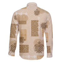 Vintage Lapita Family Matching Off The Shoulder Long Sleeve Dress and Hawaiian Shirt Iconic Double Face Pattern Beige