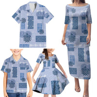 Vintage Lapita Family Matching Puletasi and Hawaiian Shirt Iconic Double Face Pattern Blue