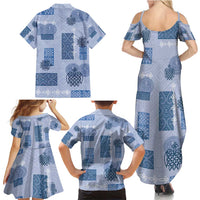 Vintage Lapita Family Matching Summer Maxi Dress and Hawaiian Shirt Iconic Double Face Pattern Blue