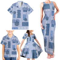 Vintage Lapita Family Matching Tank Maxi Dress and Hawaiian Shirt Iconic Double Face Pattern Blue